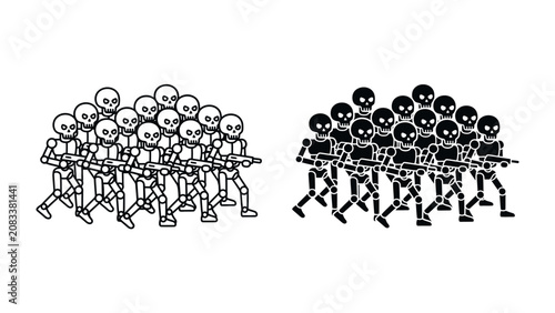 Tableau sur toile Clash of the Legions: A stark depiction of two opposing legions, one white and one black, marching forward in formation, representing conflict and division