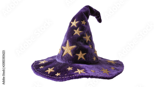 Cuadro en lienzo Purple velvet wizard hat with gold stars