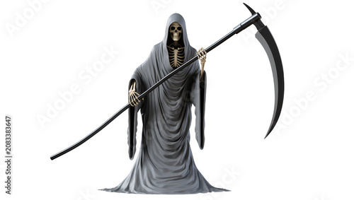 Quadro su tela Grim Reaper skeleton figure with scythe and grey robe