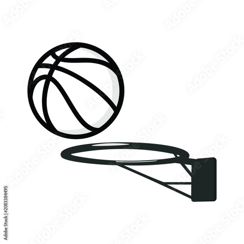 basketball shooting toward the hoop illustration in black silhouette