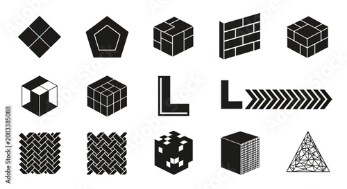 3D isometric geometric blocks and patterns