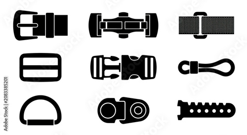 Belt buckles and plastic hardware clip icons.