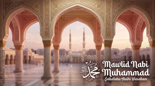Happy Birthday of Prophet Muhammad. Milad un Nabi Mubarak Means Happy Birthday of Prophet Muhammad. Mawlid Celebration Design