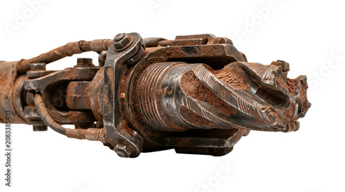 Rusty mechanical drill bit, corroded metal tool, industrial equipment part, close-up