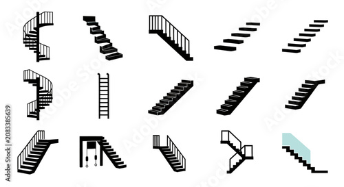 Various staircase and ladder silhouette icons.