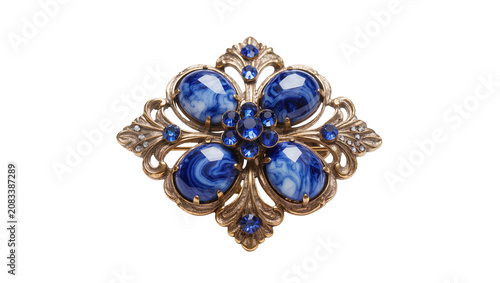 Bild auf Leinwand Antique bronze brooch with blue marble stones and rhinestones