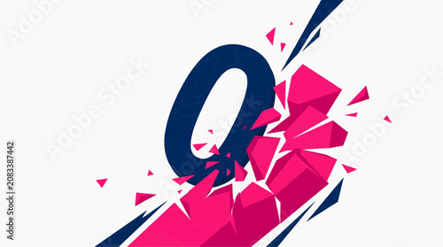 Zero percent discount graphic with exploding pink geometric shapes and dark blue accents on white background black friday art 2d illustration vector