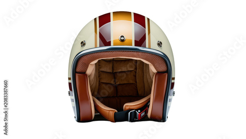 Obraz na plátne Retro motorcycle helmet with cream red, and gold stripes