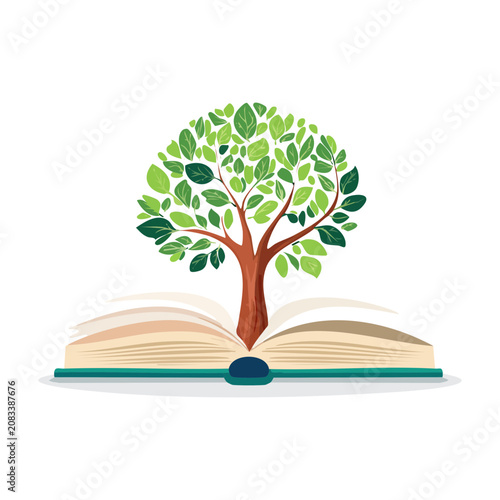Tree Growing from Open Book Vector Illustration for World Ecology Day and Environmental Education Isolated on Transparent Background.