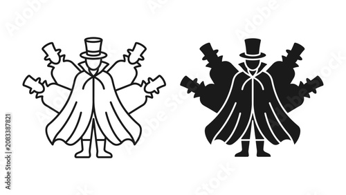 Fotografía Magician with Multiple Arms: A stylized illustration of a magician figure wearing a top hat and cloak, depicted with numerous arms, representing skill and multitasking