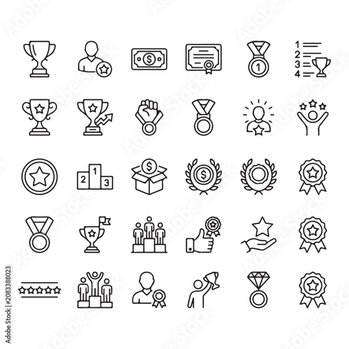 Modern Employee Recognition and Success Vector Thin Line Icons.
