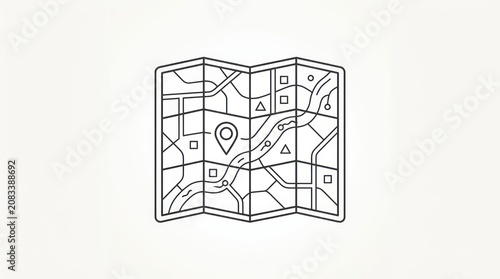 Minimalist map outline icon representing travel navigation or geography location landmark.