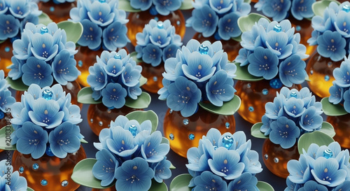 Vibrant Blue Hydrangea Flower Cluster Pattern Background.