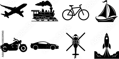 Quadro em tela Black transportation silhouettes of vehicles and travel modes