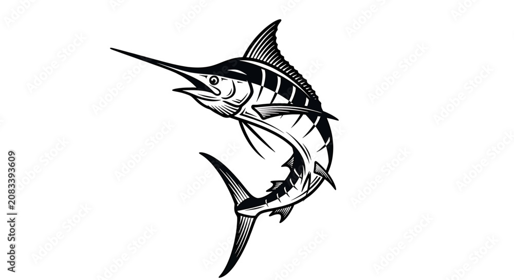Fototapeta premium Marlin fish swimming in ocean waters.