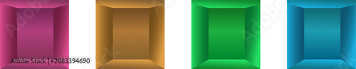Abstract 3D Gradient Background Collection featuring colorful geometric rooms with depth, perspective, and smooth gradient lighting.