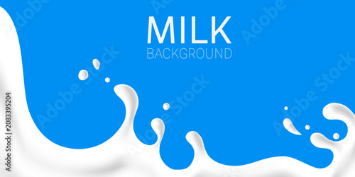 Milk splash background with pouring fresh milk on blue background  vector illustration