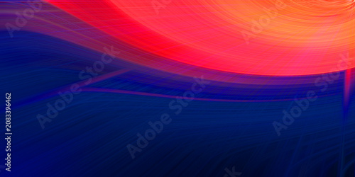 Fotografija Surreal abstract background with flowing curved fibers and bright neon orange light rays emanating from corner in dark space