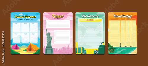 Tableau sur toile Vintage travel itinerary planner set with city icons