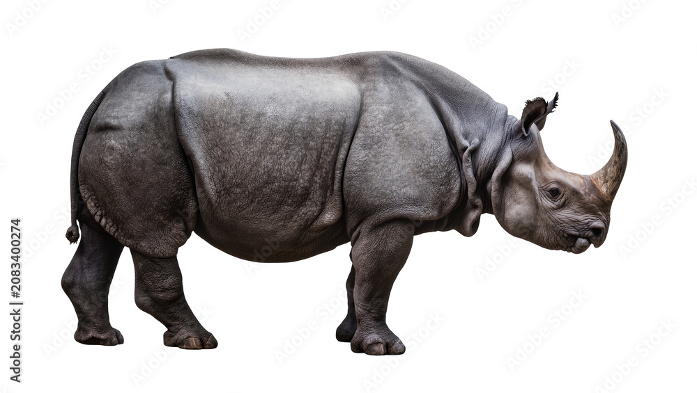 Fototapeta premium Gray rhinoceros with large horn and thick skin