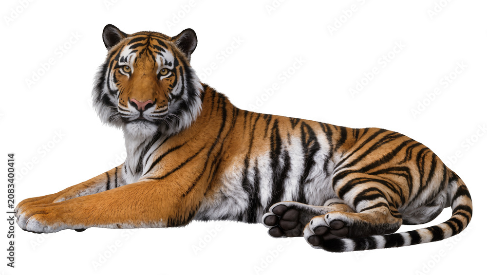 Fototapeta premium Tiger lying down with orange and black stripes
