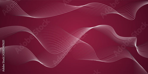 Abstract wave element for design. Digital frequency track equalizer. Curved wavy line, smooth stripe. Viva Magenta color trendy 2023. Rich pink color, raspberry color. Viva Magenta color background