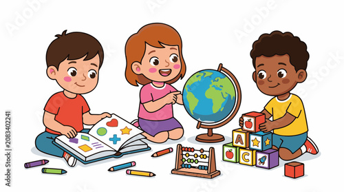 Diverse children learning and playing with educational toys (1)