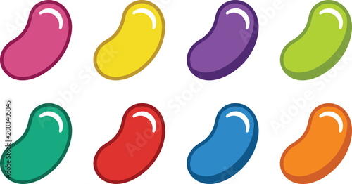 Billede på lærred Set of eight colorful jelly bean candies isolated on a white background, featuri