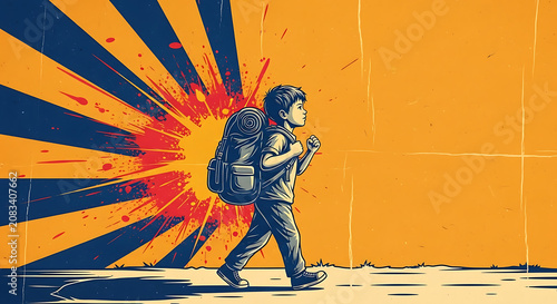 Pixelated astronaut running from explosion