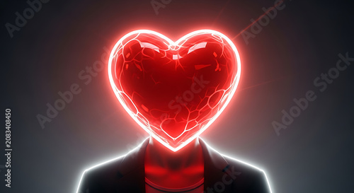 Man with glowing red heart head