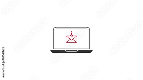 Phishing email envelope with laptop, Cyber security scam alert animation motion graphic