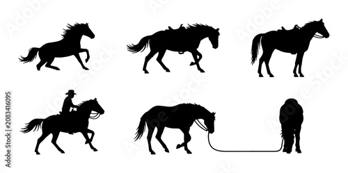 Bild auf Leinwand Horse Silhouette Collection, Equestrian Poses, Rancher Riding, Animal Vector Gra