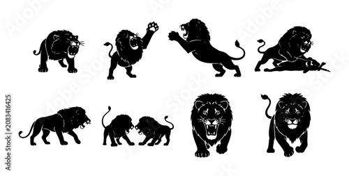 Photography Majestic Lion Silhouettes Vector Pack: Roaring, Pouncing, and Standing Poses, Po