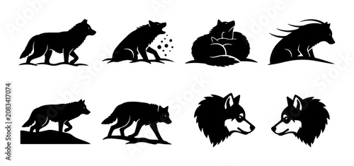 Konstfotografi Wolf Silhouette Collection: Dynamic Poses, Headshots, and Action Shots, Vector G