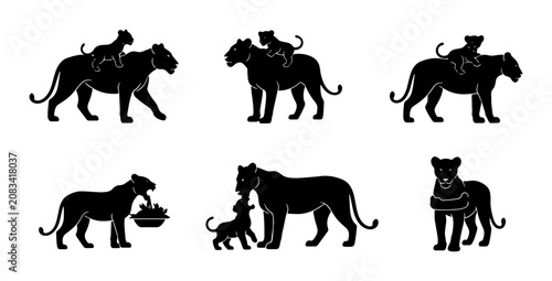 Valokuva Lion Family Silhouette Icons, Mother and Cub Vector Graphics, Wildlife Animal Se