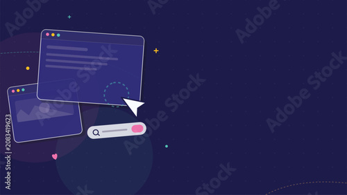 World Wide Web Day Celebration with Browser Windows and Search Interface Modern Flat Digital Illustration Background Banner for Internet Technology and Connectivity