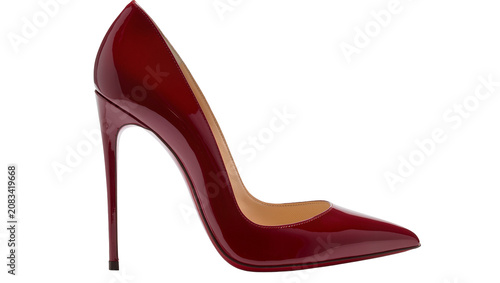 Red patent leather stiletto high heel pump shoe