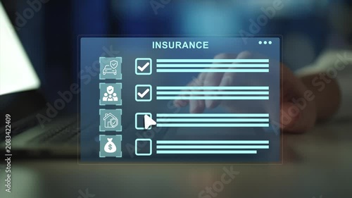 Insurance policy with checklist concept, life protection, daily life insurance, finance, health, travel, real estate, and accident. family, 