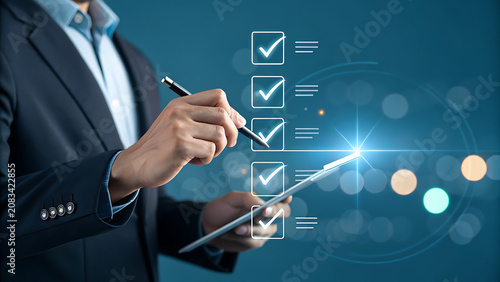 Professional Businessman Using Digital Tablet for Task Management in Office
