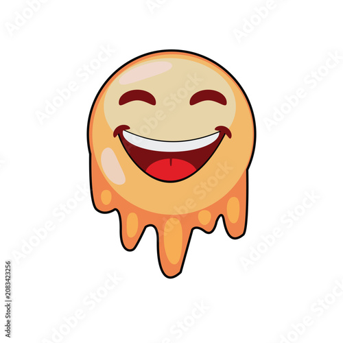Melting Happy Smile Emoji Cartoon Vector Icon with Glossy Dripping Effect