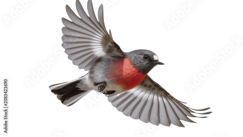 Fotografía Robin bird with red breast flying wings spread