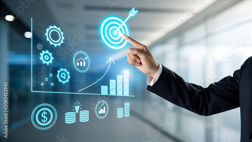 Professional Business Executive Interacting With Digital Growth Strategy Charts in a Modern Office Environment