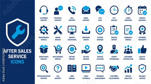 Blue after sales service icons collection.