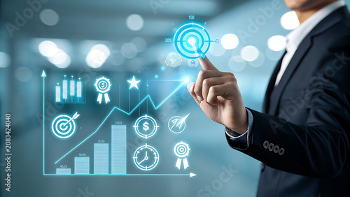 Professional Business Executive Interacting With Digital Growth Charts in Office