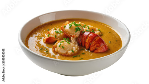 Bild auf Leinwand Creamy lobster bisque soup with chives garnish