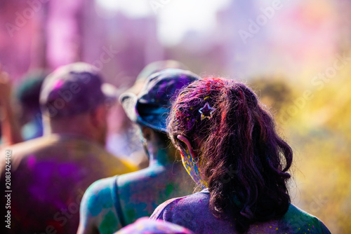 Montreal, Canada - June 28 2026: Holi celebration in downtown Montreal bursts with vibrant color, music, and joyful crowds transforming the urban space into a festive cultural gathering