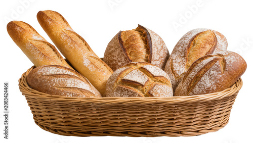 Tableau sur toile Wicker basket filled with assorted artisan breads and baguettes