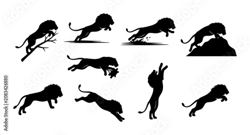 Canvas Print Dynamic Lion Silhouettes Collection: Majestic Feline Poses, Vector Art for Wildl