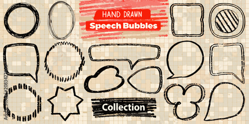 Slika na platnu Hand Drawn Speech Bubbles Collection Vector Illustration With Textured Backgroun