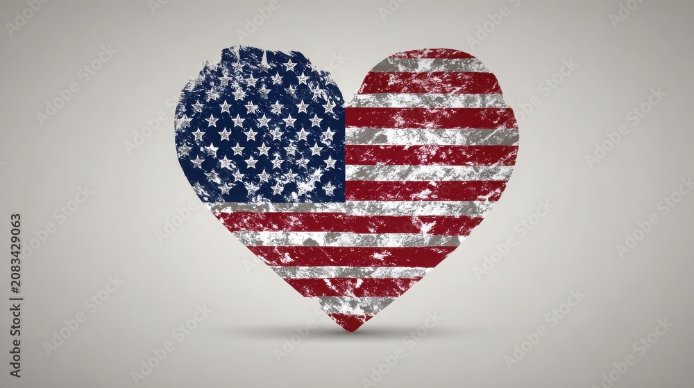 Obraz premium Distressed american flag heart symbol on neutral background